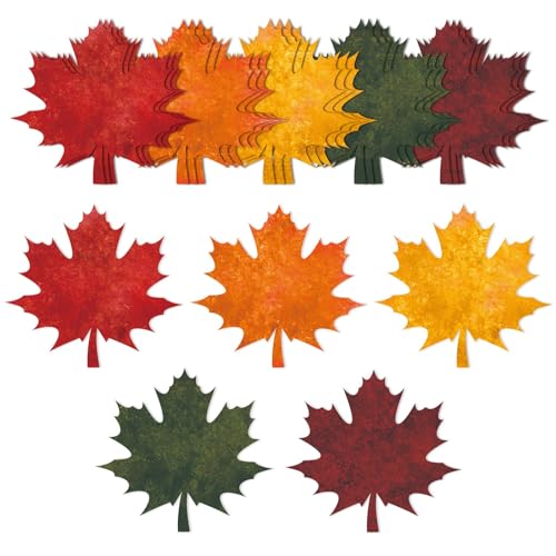 Jarthenaamcs 50Pcs Fall Maple Leaves Cutouts 5 Solid Colors Cardboard Cut-Outs Autumn Maple Leaf Paper Cutouts With 100Pcs Glue Points Bulletin Board Decor For School Classroom Home Party Supplies
