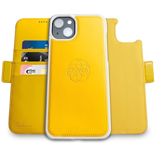 Image of dreem Fibonacci Compatible with iPhone 14 Plus Wallet case / 2-in-1 Shockproof case and Detachable Vegan Leather Folio, MagSafe Compatible, RFID Protection [Yellow]