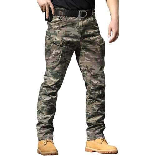 AMDOLE Mens Cargo Trousers UK Stretch Tactical Work Pants Multi-Pocket Elastic Waist for Hiking Outdoor Camping Casual Lightweight Durable Waterproof Trousers Camouflage XXL