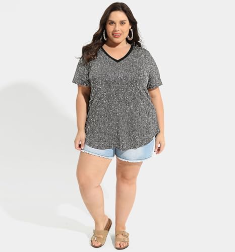 Image of RITERA Women Plus Size Tops Tie Dye V Neck Shirt Floral Camo Summer Short Sleeve Tunic Oversized Ladies Blouse XL-5XL