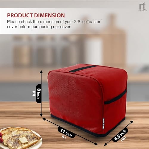 NABAAT Dust Proof Water Proof Washable Cover for 2 Slice Toaster Pop up Kitchen with Pockets Standard Size, Red (11”x 6.5”x 8”)