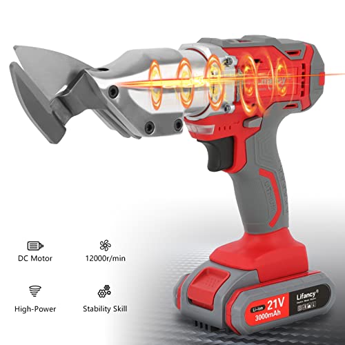 Lifancy 21V Metal Shear, 16Ga, Speed Swivel Head Electric Metal Cutter Shear (0-3,000 Spm,3000Mah,2 Batteries,1 Charger) #TOP4