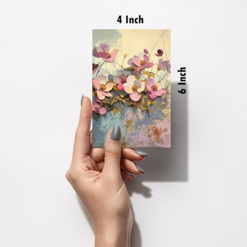 Image of SiddArtify Palette Knife Floral - Pink Blue and Rainbow Flowers - Set of 2-4x6 Inch - Board (Pack of 6) - Sticker (Pack of 6) Wall Room Decoration art Poster Prints