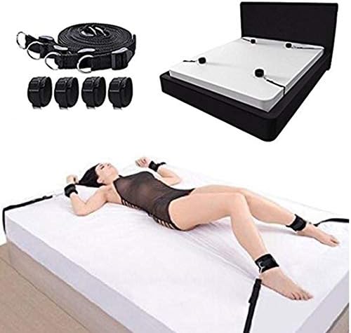 Handcuff Strap Set Kit for Couple Games with Adjustable Mattress Straps and Wrist Ankle Cuffs