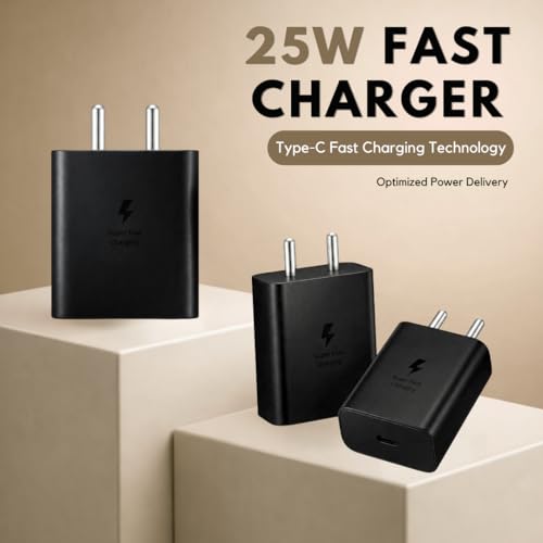 Image of 25w Adapter with C to C Cable PD3.0 Compatible for Samsung Galaxy A15 /M35 /A35 /A55 /M05 /M15 /F15 /M55| M34 /M14 /F34 /F14 /F54 /A14 /S24 /S23 /S21 Fe /S23 / Fold /Flip /6 /5 /4 /3 /Tab (Black)