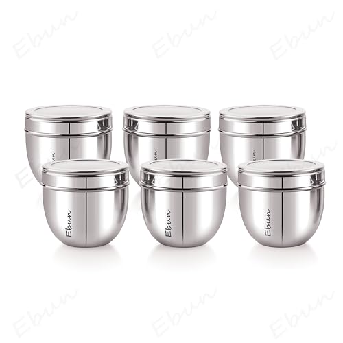 Image of Ebun Stainless Steel See Through Containers for Kitchen | Conical Shape Small Stainless Steel Dabba Set for Kitchen | Steel Container with Lid | 450 Ml Capacity | Pack of 6