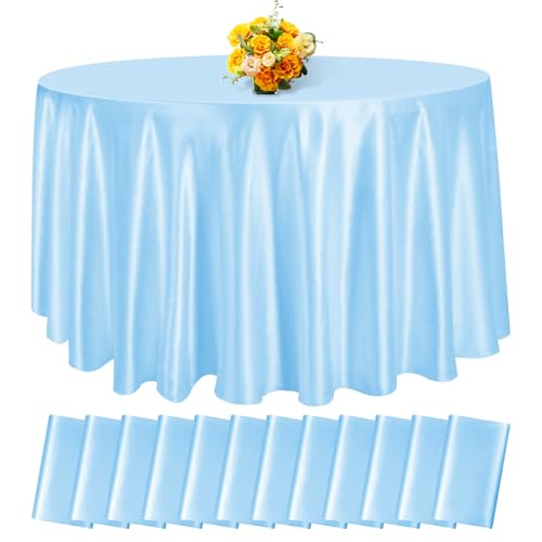 fani Light Blue Satin Tablecloth,12 Pack 120 Inch,Round Table Cloth Silk