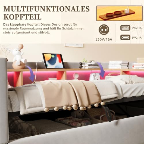 Sofá cama tapizado de 90x190 con compartimentos funcionales para dormitorios pequeños 7