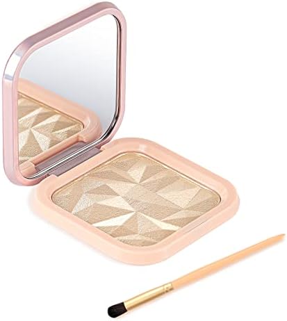 YANYE Highlighter Makeup, Facial Highlighter Powder Palette with Mirror Face Shimmer Makeup Long Lasting Face Highlighter with Brush(Champagne Gold)