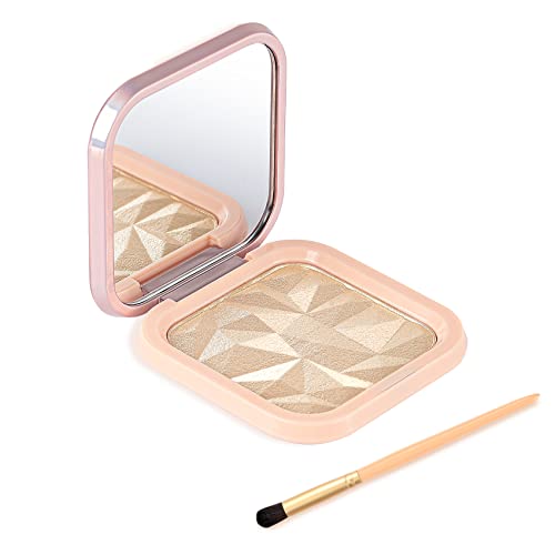 Yanye Highlighter Makeup, Facial Highlighter Powder Palette With Mirror Face Shimmer Makeup Long Lasting Face Highlighter With Brush(Champagne Gold) #TOP29