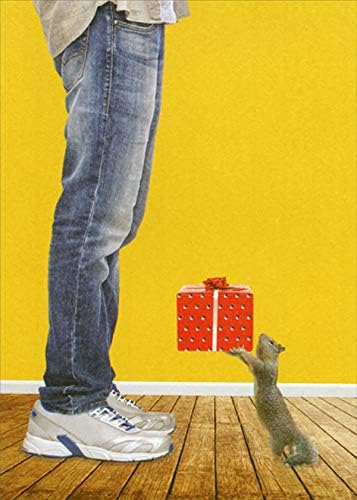 Designer Greetings Squirrel Giving Present to Man in Jeans Funny/Humorous Risque Birthday Card