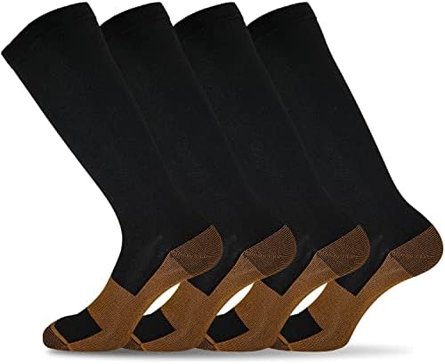 sainberth Compression Socks for Women & Men Circulation 4 Pairs 15-20mmHg for Nurse,Medical,Running,Athletic Support Socks,Black