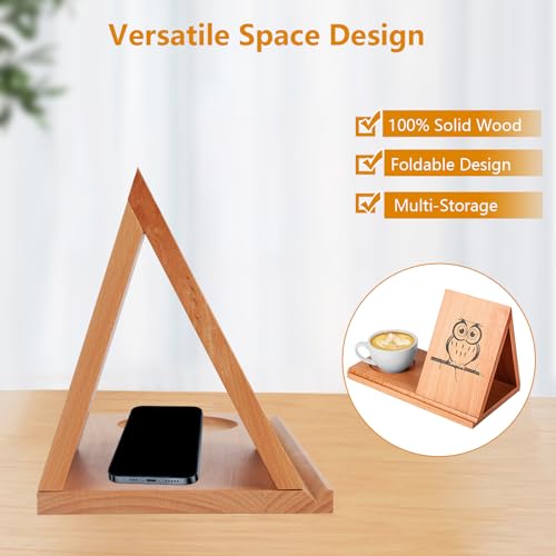 Book Holder Book Rest Book Stand for Reading, Foldable Book Nook Reading Valet, Book Holders for Reading Hands Free, Triangle Reading Nook with Cup/Pen/Phone Holder, Book Lovers Gifts (Owl-Large)