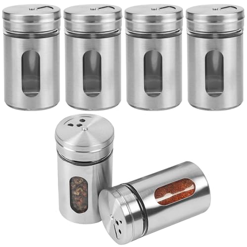 Pots à épices ronds, lot de 6 petits pots à épices, mini saupoudreurs à épices en verre, contenants à épices de 80ml avec couvercle en acier...