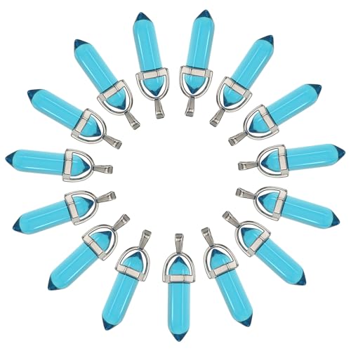 uxcell 15 Pcs Hexagonal Crystal Pendant, Quartz Point Glass Pendant Gemstone Necklace Beads Jewelry Quartz for Women Necklace Jewelry Making DIY, Transparent Light Blue by uxcell - Used condition - US$10.38