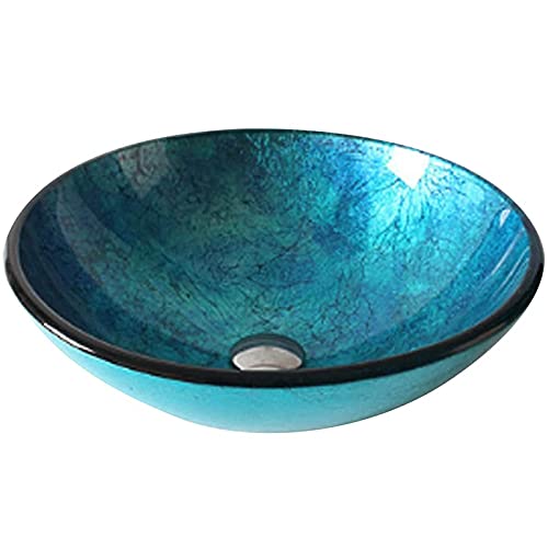 Lavabo Redondo de Vidrio Templado para baño - Lavabo artístico de Vidrio Templado, Lavabo de encimera, Lavabo, A