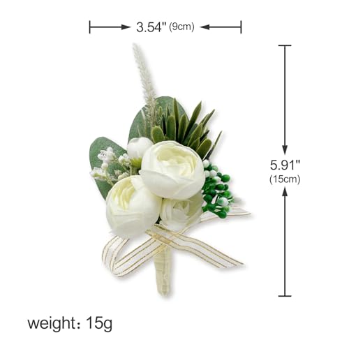 S&W SHLAX&WING Lot de 2 boutonnières roses ivoire pour homme - Corsage de mariage fabriqué à la main – vue 2