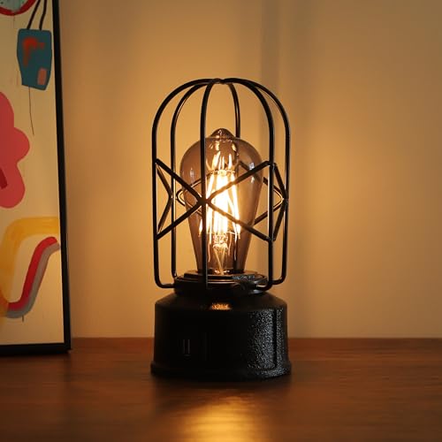 Industrial-Touch-Small-Table-Lamp-for-Bedrooms2-Way-Dimmable-Vintage-Bedside-Lamp-with-USB-C-and-A-Ports-Rustic-LampRetro-Bedside-LampsFarmhouse-LampLamps-for-NightstandBulb-Included Industrial Touch Small Table Lamp for Bedrooms2 Way Dimmable Vintage Bedside Lamp with USB C and A Ports Rustic LampRetro Bedside LampsFarmhouse LampLamps for NightstandBulb Included