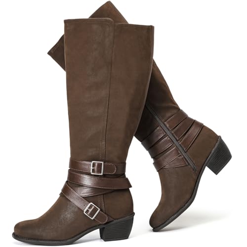 Luoika Women's Extra Wide Calf Slouchy Knee High Boots, Wide Width Knee-High Boots Low Stacked Heel Side Zipper Winter Fall Tall Boots.