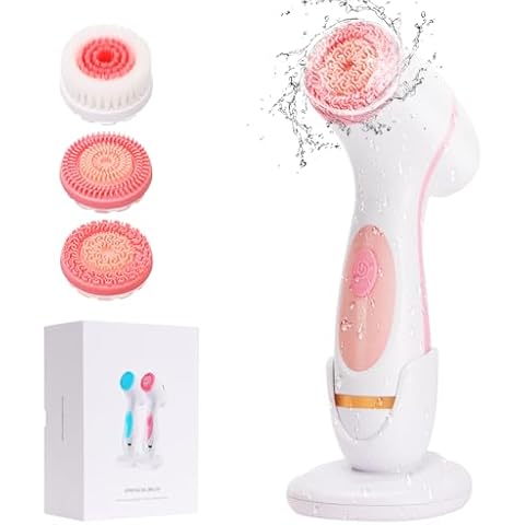 SINLOOG Facial Cleansing Brush, 3 in 1 Electric Facial Cleansing Brush with 3 Brush Heads for Women/Men, Waterproof Rechargeable Face Brushes for Dry Oily Sensitive Skin (Pink) Cover
