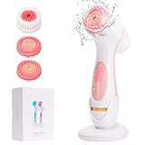 Cepillo de limpieza facial, exfoliante impermeable de doble rotación con 3 cabezales de cepillo y 2 velocidades...