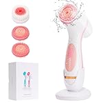 Facial Cleansing Brush, Waterproof Dual-Rotation Face Scrubber Exfoliator with 3 Brush Heads and 2 Adjustable Speeds, Rechargeable Exfoliating Face Brushes for Cleansing and Skin Care (Pink)