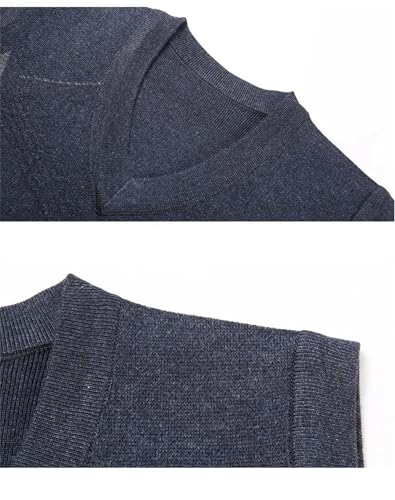 Men Knitted Sweater Vest Solid Color V-Neck Sleeveless Argyle Pullover Sweater Vest3