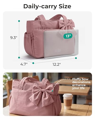 Image of BAGSMART Crush Bow Tote Bag for Women, Puffer Travel Work Yoga Laptop Bag | Large Bow Tote Fits 40oz Tumbler, 15.6 inch Laptop, Yoga Mat Sleeve, Waterproof Pocket, Travel Work Swim Gym Mom Shoulder Handbag