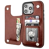 ONETOP Compatible with iPhone 16 Pro Max Wallet Case with Card Holder, PU Leather Kickstand Card Slots Case, Double Magnetic Clasp and Durable Shockproof Cover 6.9 Inch (Brown)