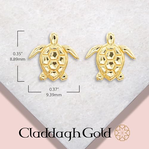 Womens Yellow Gold Sea Turtle Stud Earrings 0.35in x 0.37in3
