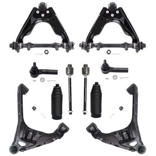 Image of Detroit Axle - 4WD Front End 10pc Suspension Kit for 2000-2004 Dodge Dakota 2000-2003 Durango, Upper & Lower 4 Control Arms w /Ball Joints Inner & Outer 4 Tie Rods 2 Boots Replacement