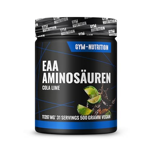 EAA Pulver hochdosiert 500g I Alle 8 essentielle Aminosäuren EAAs Komplex I Vegan I Reich an BCAA I Ohne unnötige Zusätze I (Cola Lime)
