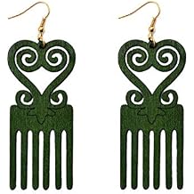 KaFu Statement Dangle Natural Wood Earrings Long Wood Comb Pendant Exaggeration African Style Lightweight Bohemia Retro Drop Dangle Earrings for Women Girls Jewelry