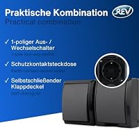 REV AquaForm Lichtschalter mit Steckdose, IP44, Aufputz, anthrazit – Ansicht 3
