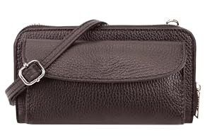 SH Leder Damen Handytasche Umhängetasche Geldbörse Multifunktion Beutel aus Echtleder Verstellbar Schultergurt Handy bis 6, 7 Zoll 11, 50x19cm Vera G368 (Dunkelbraun)