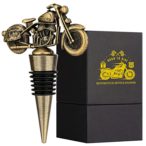 LKKCHER Motorcycle Wine Bottle Stopper, Cute Wine Gifts for Men Women, Father Gifts Christmas Birthday Gifts for Biker Men Dad, Wine Saver, Wine Accessories, Vintage Bronze by LKKCHER - Used condition - US$11.42