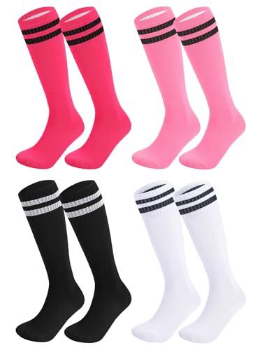 Utensilsto 4 Paar Fußballsocken Kinder 35-38 Sportsocken Lange Fußball Socken Atmungsaktiv Fußballstutzen für Jungen Mädchen von 9-12 Jahren Rutschfeste Trainingssocken für Fußball Basketball Laufen
