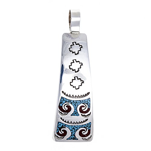 Thunderbird .925 Starling Silver Certified Authentic Handmade Navajo Native American Natural Turquoise Coral Pendent