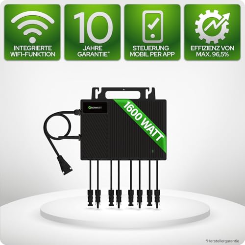 Growatt NEO 1600M-X2 Mikrowechselrichter – 1600W – VDE-konform – für 4 Solarmodule – WiFi-Funktion – ideal für Balkonkra
