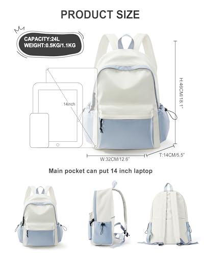 VECAVE School Backpack Waterproof Bookbag Casual Lightweight Travel Rucksack Daypack Backpacks for Men Women College High School Bags backpack for Boys Girls Teens, BlueWhite…