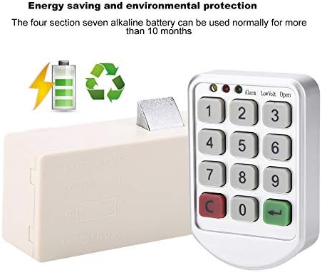 Ciglow Electronic Lock main unit and keypad with battery and eco-friendly icons