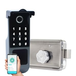 Waterproof Outdoor Gate Smart Rim Door Lock WiFi Fingerprint Lock Support Password IC Card Key Wiring Digital Gate Access Control for Tuya