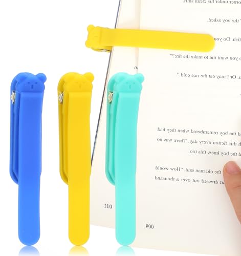 3 Pack Automatic Bookmark Automatic Silicone Bookmark with Cute Bear Shape for Women Men Kids Book Lovers Reading (3 Colors)