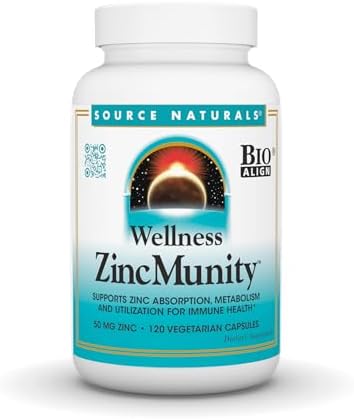 Source Naturals Wellness ZincMunity, Supports Zinc Absorbtion, Metabolism, and Utlization for Immune Health*, 50 mg Zinc – 120 Vegetarian Capsules
