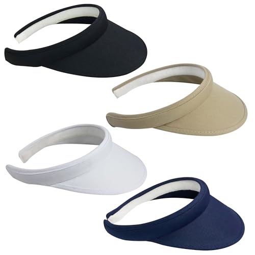 4 Pack Clip on Visor Hats for Women Men Cotton Wide Brim Visors Hat Outdoor Sports Golf Beach Travel Tennis Caps