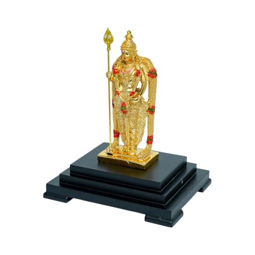Image of Gold Plated Murugan Swami Idol for Home Temple & Pooja Room | Decorative Spiritual Showpiece for Office Desk & Devotional Gift