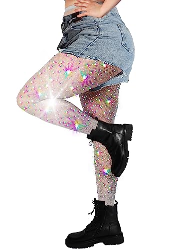 Image of DancMolly 10X Strong Ultra Sparkly Rhinestone Fishnet Stockings, Plus Size Sparkle Tights for Women Sexy Party Concert Outfit