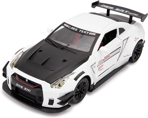 Image of 1 /24 Scale Compatible for Nissan GTR Model Car Toy, Zinc Alloy Pull Back Toy car with Sound and Light for Kids Boy Girl Gift (White)