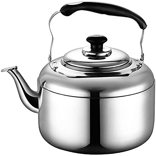 AWAING Flötenkessel Induktion Ergonomischer Griff Pfeife Wasserkocher Teekanne Edelstahl Teekanne Große Kapazität Haushalt Küchenbedarf Wasserkessel für Holzofen(Color:Silver;Size:3L) Cover