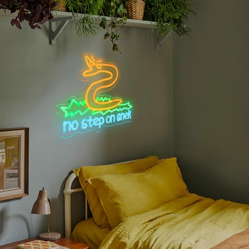 Image of No Step on Snak Neon Sign Funny Man Cave Don't Step on Snek Wall Decor for Room Teen Girls Indoor Outdoor Party Bedroom and College Dorm Wall Decor Neon Gifts